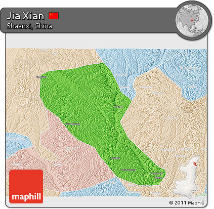 Political 3D Map of Jia Xian, lighten