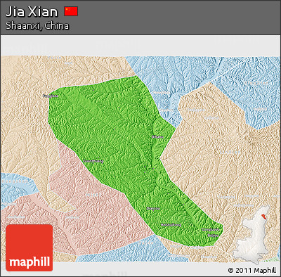 Political 3D Map of Jia Xian, lighten