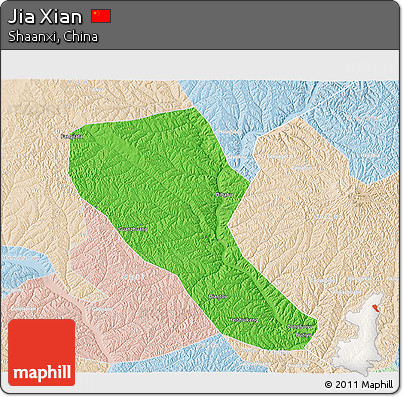 Political 3D Map of Jia Xian, lighten