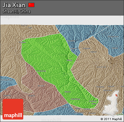 Political 3D Map of Jia Xian, semi-desaturated