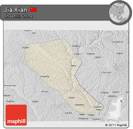 Shaded Relief 3D Map of Jia Xian, desaturated