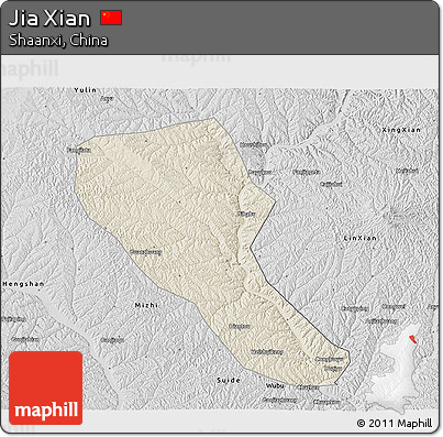 Shaded Relief 3D Map of Jia Xian, desaturated