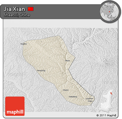 Shaded Relief 3D Map of Jia Xian, lighten, desaturated