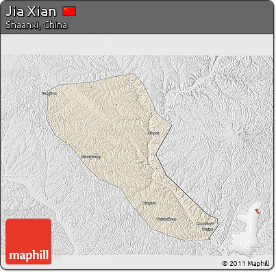 Shaded Relief 3D Map of Jia Xian, lighten, desaturated