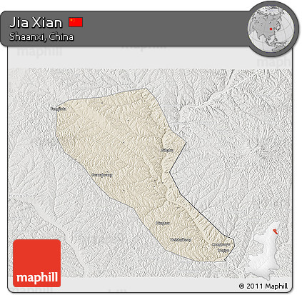 Shaded Relief 3D Map of Jia Xian, lighten, semi-desaturated