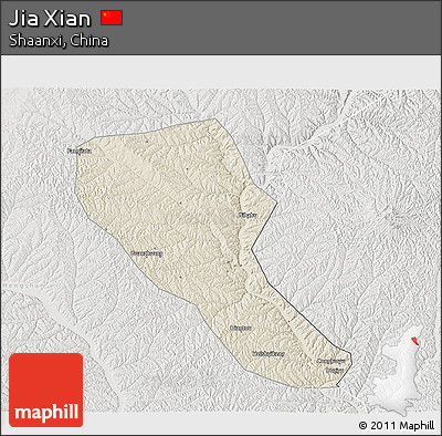 Shaded Relief 3D Map of Jia Xian, lighten, semi-desaturated