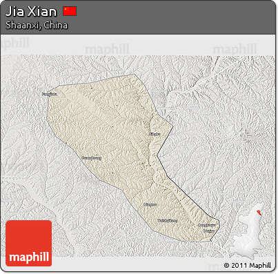 Shaded Relief 3D Map of Jia Xian, lighten, semi-desaturated