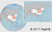 Gray Location Map of Jia Xian, highlighted country, highlighted parent region, within the entire country, hill shading