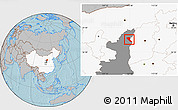 Gray Location Map of Jia Xian, highlighted country, highlighted parent region, hill shading