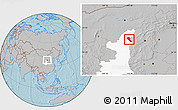 Gray Location Map of Jia Xian, highlighted parent region, hill shading