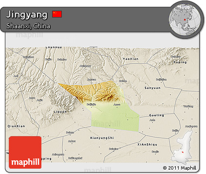 Physical 3D Map of Jingyang, shaded relief outside