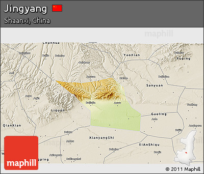 Physical 3D Map of Jingyang, shaded relief outside