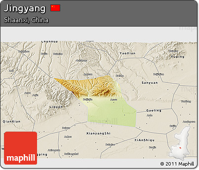 Physical 3D Map of Jingyang, shaded relief outside