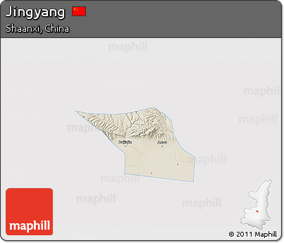 Shaded Relief 3D Map of Jingyang, single color outside