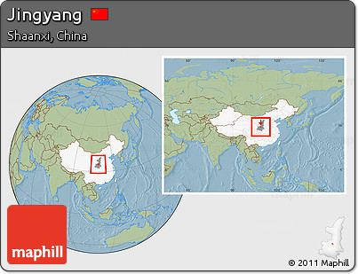 Savanna Style Location Map of Jingyang, highlighted country, highlighted parent region, within the entire country, hill shading