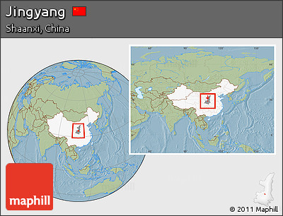 Savanna Style Location Map of Jingyang, highlighted country, highlighted parent region, within the entire country, hill shading