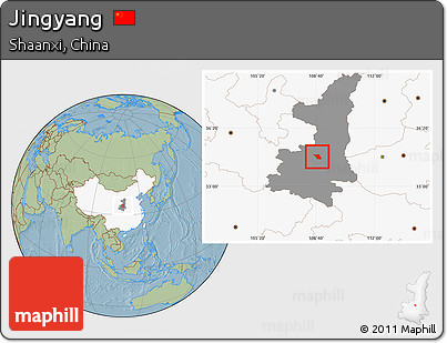 Savanna Style Location Map of Jingyang, highlighted country, highlighted parent region, hill shading