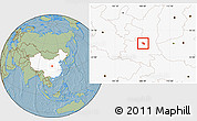 Savanna Style Location Map of Jingyang, highlighted country, hill shading