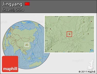 Savanna Style Location Map of Jingyang, hill shading