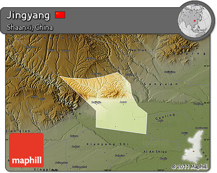 Physical Map of Jingyang, darken