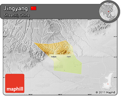 Physical Map of Jingyang, lighten, desaturated