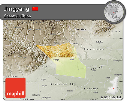 Physical Map of Jingyang, semi-desaturated