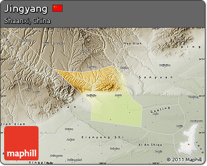Physical Map of Jingyang, semi-desaturated