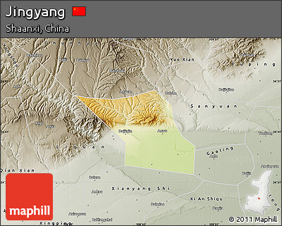 Physical Map of Jingyang, semi-desaturated