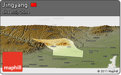 Physical Panoramic Map of Jingyang, darken