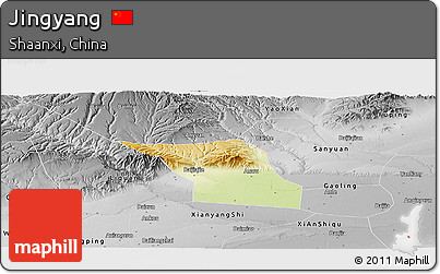 Physical Panoramic Map of Jingyang, desaturated
