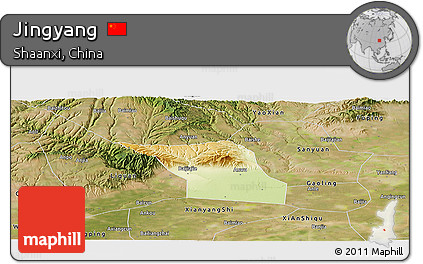 Physical Panoramic Map of Jingyang, satellite outside