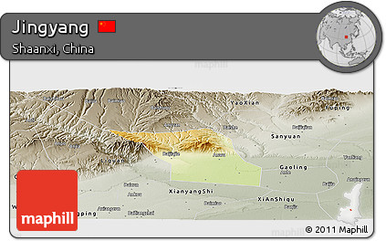 Physical Panoramic Map of Jingyang, semi-desaturated