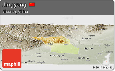 Physical Panoramic Map of Jingyang, semi-desaturated