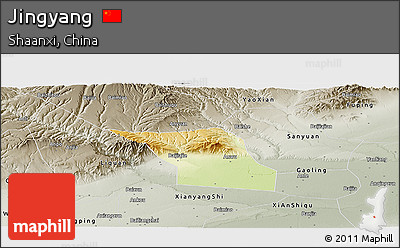 Physical Panoramic Map of Jingyang, semi-desaturated