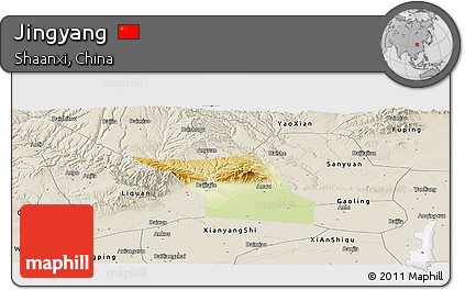 Physical Panoramic Map of Jingyang, shaded relief outside