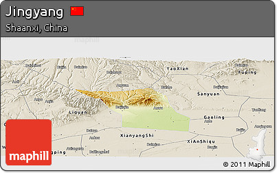 Physical Panoramic Map of Jingyang, shaded relief outside
