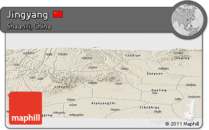 Shaded Relief Panoramic Map of Jingyang