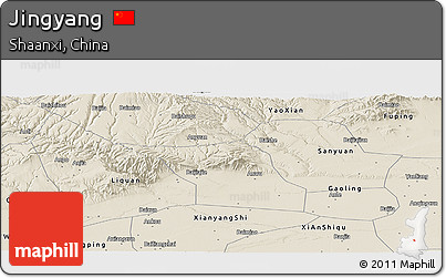 Shaded Relief Panoramic Map of Jingyang