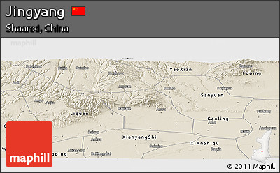 Shaded Relief Panoramic Map of Jingyang