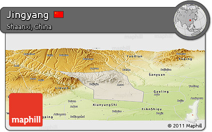 Shaded Relief Panoramic Map of Jingyang, physical outside