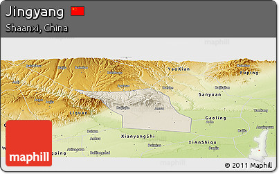 Shaded Relief Panoramic Map of Jingyang, physical outside