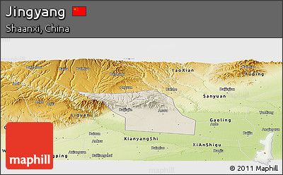 Shaded Relief Panoramic Map of Jingyang, physical outside