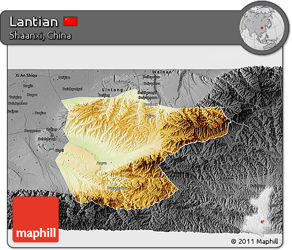 Physical 3D Map of Lantian, darken, desaturated