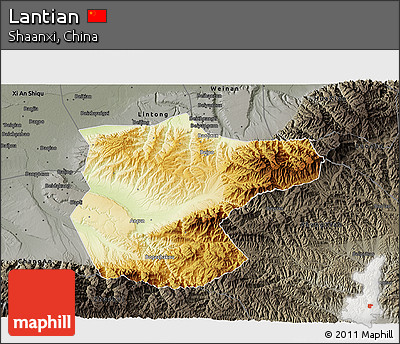 Physical 3D Map of Lantian, darken, semi-desaturated