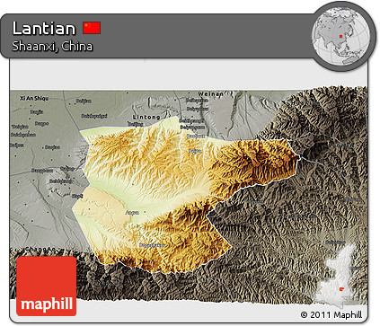 Physical 3D Map of Lantian, darken, semi-desaturated