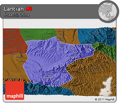 Political 3D Map of Lantian, darken