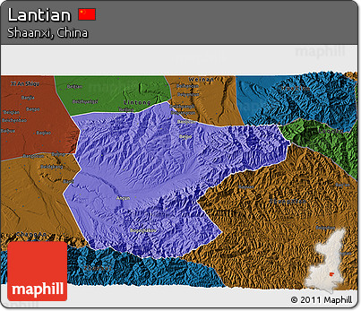 Political 3D Map of Lantian, darken