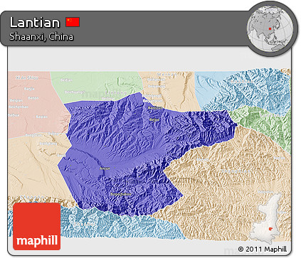 Political 3D Map of Lantian, lighten