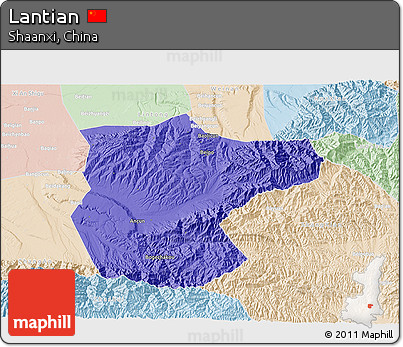 Political 3D Map of Lantian, lighten