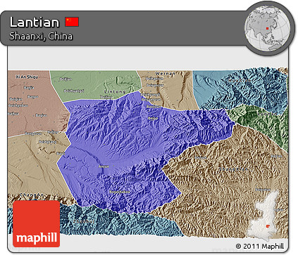 Political 3D Map of Lantian, semi-desaturated